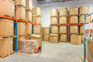 Large boxes stacked in the Alta warehouse