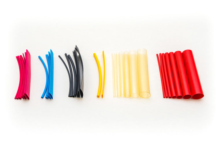 Blue, black, yellow, clear and red heat shrink tubing