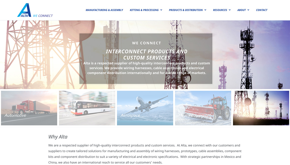 Image of the Alta Electronics Inc home page